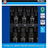 BlueSpot Impact Allen Key Hex 1/2" Drive Bit Socket Set H4 - H19 Bits 10pc